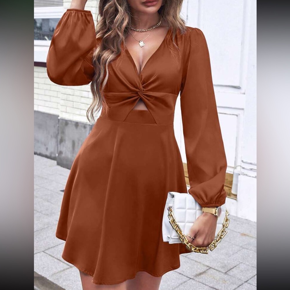 Boho twist front lantern sleeve dress - Picture 7 of 16
